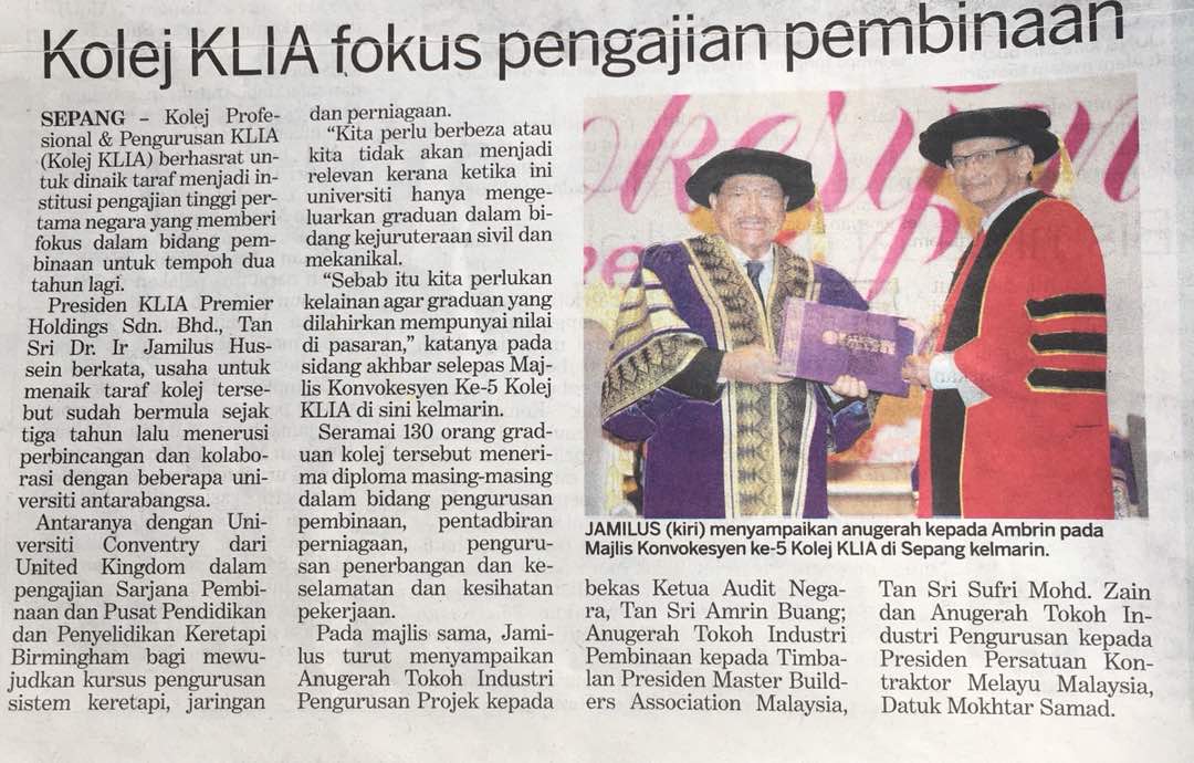 Read more about the article KOLEJ KLIA FOKUS PENGAJIAN PEMBINAAN